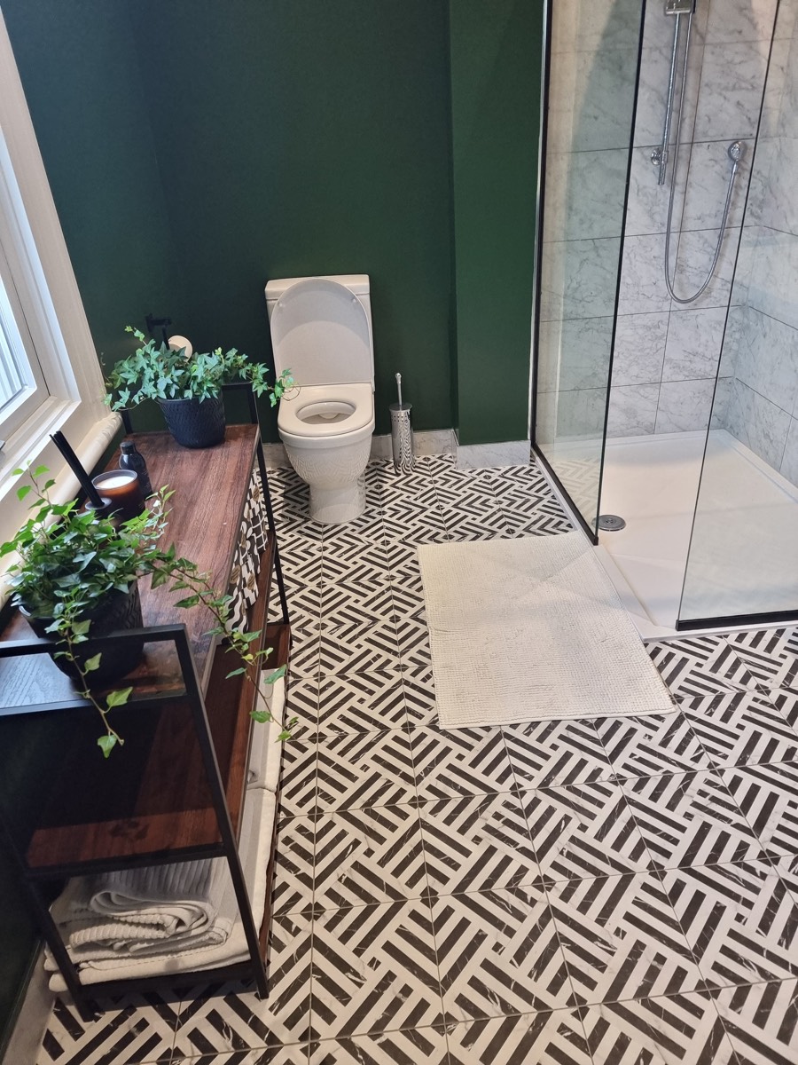 Modern bathroom with geometric tiles